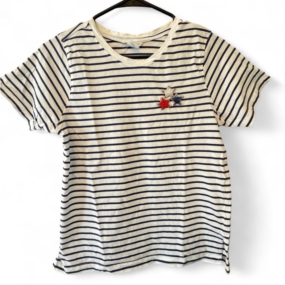 Cynthia Rowley Patriotic beaded Navy and White Striped Short Sleeve Tee small